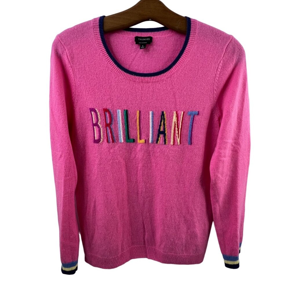 Talbots Cashmere Sweater Size Small Brilliant Pink Knit Sweater Embroidered